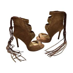 Brand new LUST FOR LIFE women’s size 7 tan suede stiletto open toe heels.